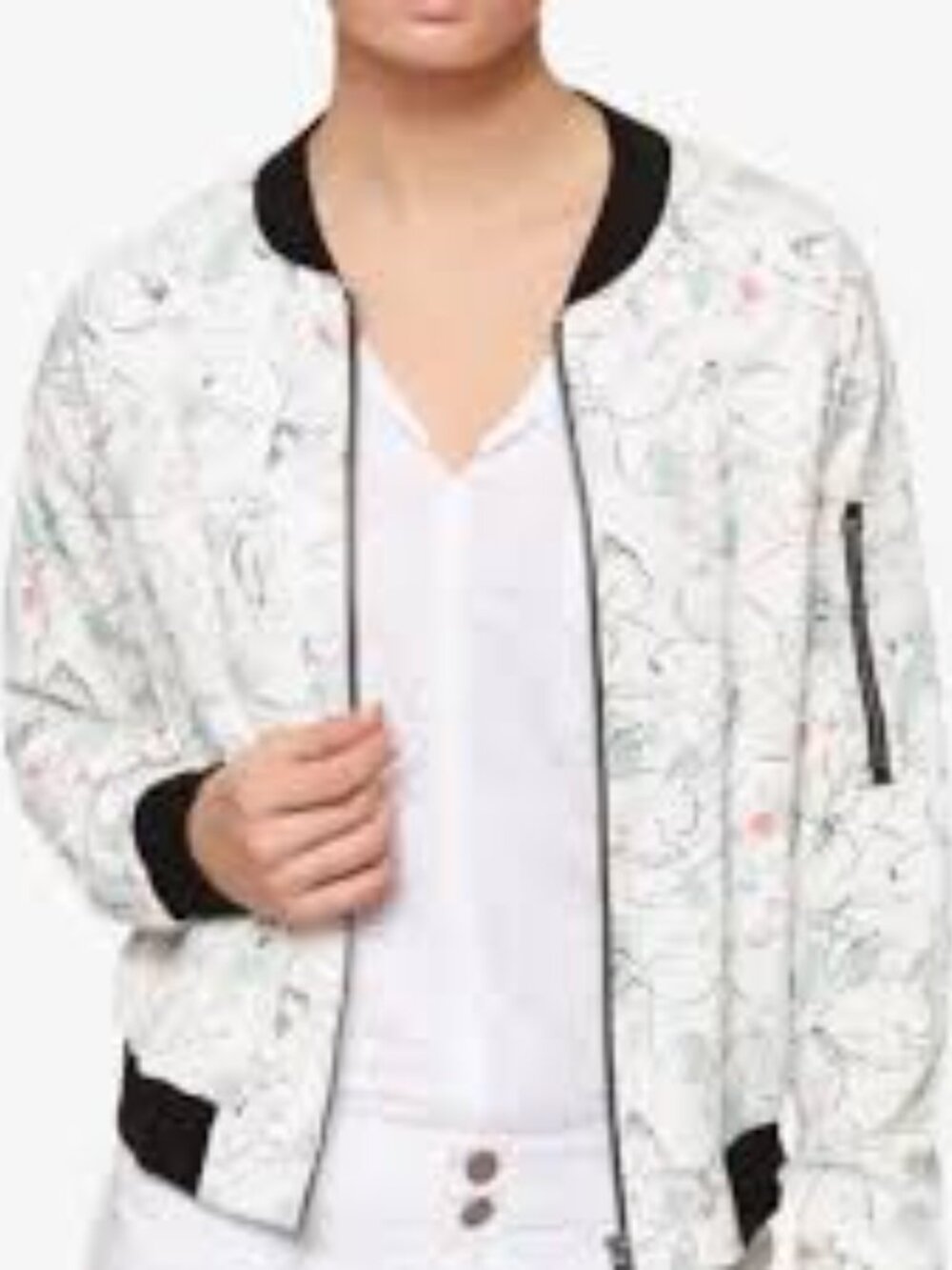 Sanctuary White Floral Rayon Spring BomberJacket, Size XS- Like New!